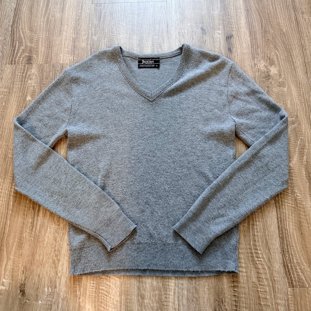 Jantzen Vintage‎ V Neck Sweater Mens Medium Gray Classic Knit USA